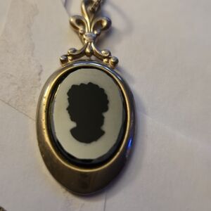 Black Cameo Pendant with gold tone chain